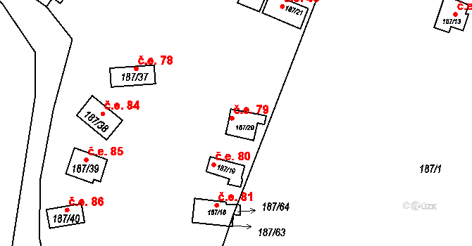 Doudleby 79 na parcele st. 187/20 v KÚ Doudleby, Katastrální mapa