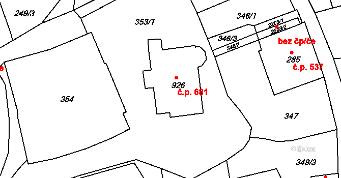 Jáchymov 681 na parcele st. 926 v KÚ Jáchymov, Katastrální mapa
