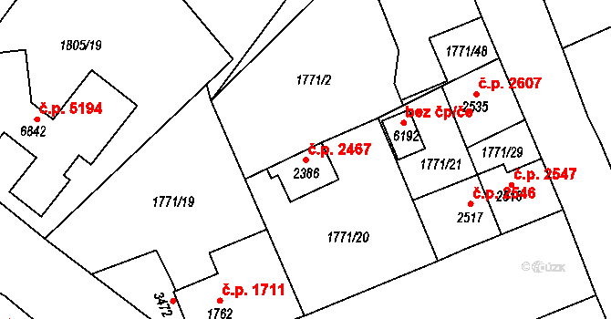 Jablonec nad Nisou 2467 na parcele st. 2386 v KÚ Jablonec nad Nisou, Katastrální mapa