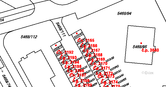 Jihlava 2167 na parcele st. 5333/45 v KÚ Jihlava, Katastrální mapa