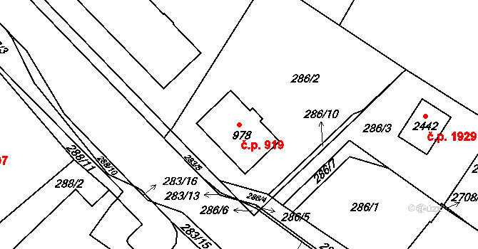 Tišnov 919 na parcele st. 978 v KÚ Tišnov, Katastrální mapa