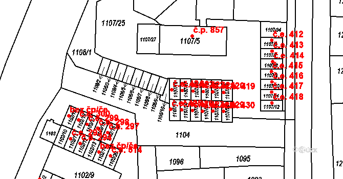 Židlochovice 424 na parcele st. 1107/18 v KÚ Židlochovice, Katastrální mapa