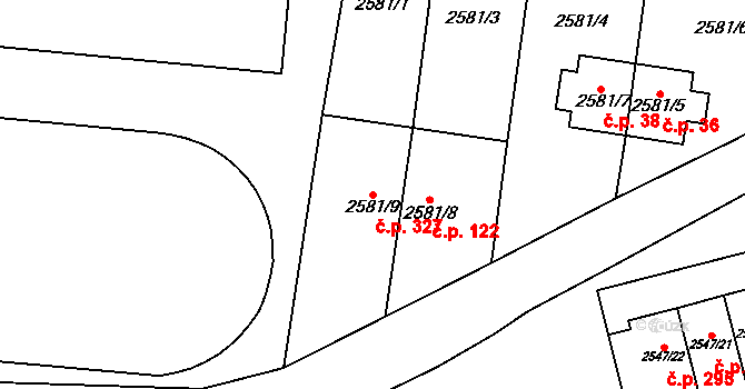 Nosálovice 327, Vyškov na parcele st. 2581/9 v KÚ Vyškov, Katastrální mapa