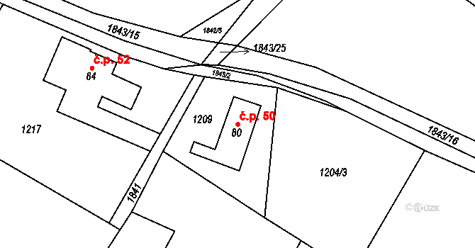 Nové Heřminovy 50 na parcele st. 80 v KÚ Nové Heřminovy, Katastrální mapa