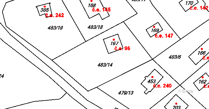 Doubravčice 96 na parcele st. 167 v KÚ Doubravčice, Katastrální mapa