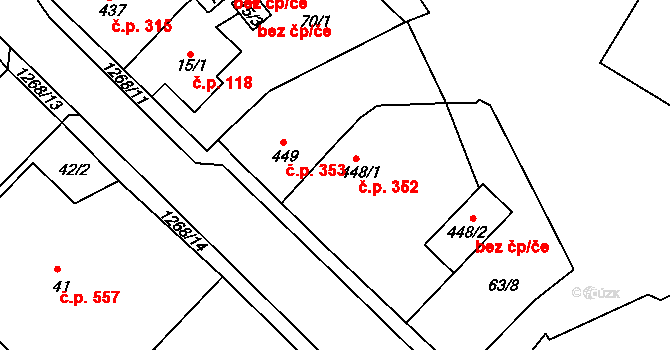 Hejnice 352 na parcele st. 448/1 v KÚ Hejnice, Katastrální mapa