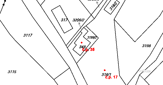 Uhelná 35, Hrádek nad Nisou na parcele st. 348 v KÚ Václavice u Hrádku nad Nisou, Katastrální mapa