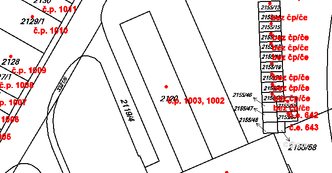 Mikulov 1002,1003 na parcele st. 2120 v KÚ Mikulov na Moravě, Katastrální mapa