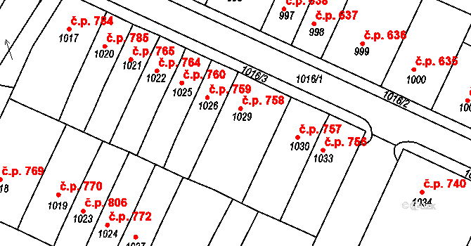 Tachov 758 na parcele st. 1029 v KÚ Tachov, Katastrální mapa