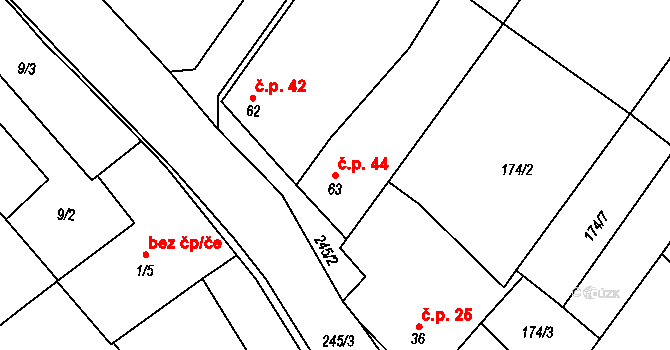 Žerůvky 44, Bystročice na parcele st. 63 v KÚ Žerůvky, Katastrální mapa