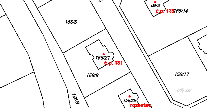 Žerotín 131 na parcele st. 156/21 v KÚ Žerotín, Katastrální mapa