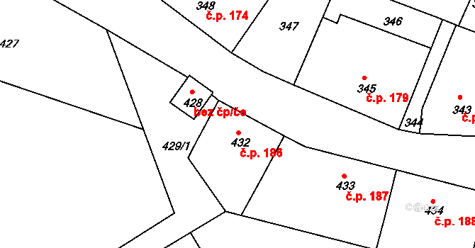 Košťálov 186 na parcele st. 432 v KÚ Košťálov, Katastrální mapa