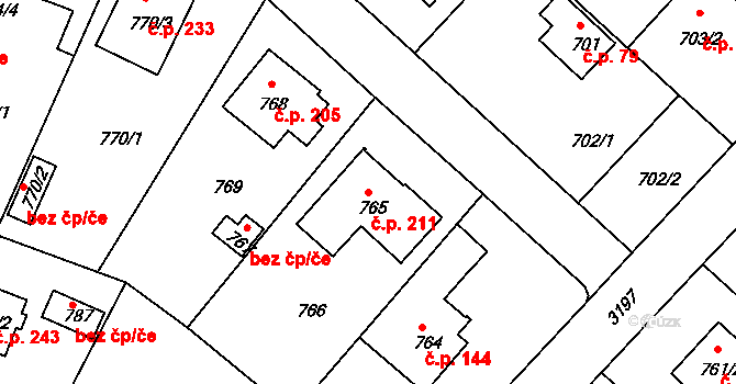 Strkov 211, Planá nad Lužnicí na parcele st. 765 v KÚ Planá nad Lužnicí, Katastrální mapa