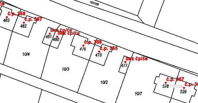 Pomezí 355 na parcele st. 478 v KÚ Pomezí, Katastrální mapa