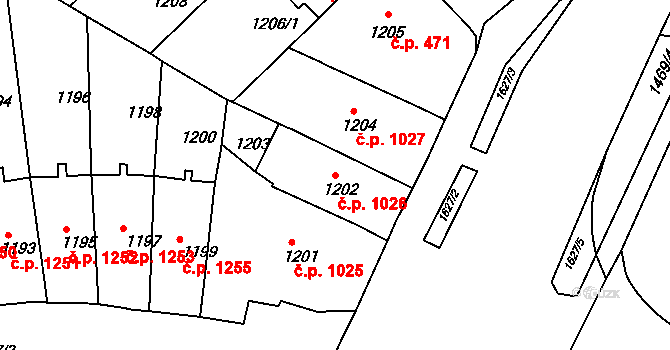 Černá Pole 1026, Brno na parcele st. 1202 v KÚ Černá Pole, Katastrální mapa