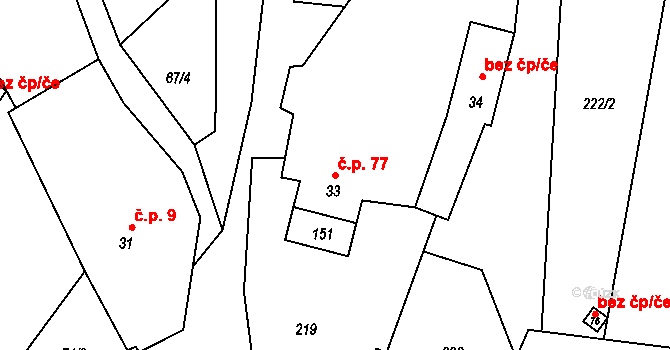 Brumov 77 na parcele st. 33 v KÚ Brumov u Lomnice, Katastrální mapa
