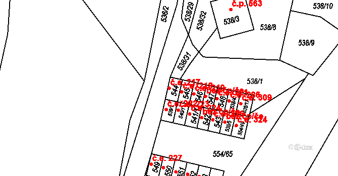 Postoloprty 217 na parcele st. 544 v KÚ Postoloprty, Katastrální mapa