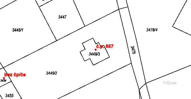 Jablunkov 657 na parcele st. 3449/3 v KÚ Jablunkov, Katastrální mapa