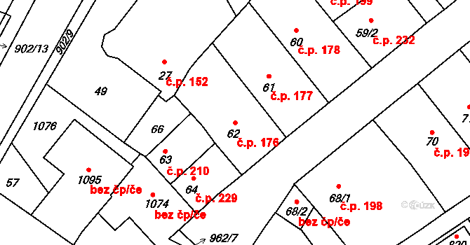 Borohrádek 176 na parcele st. 62 v KÚ Borohrádek, Katastrální mapa