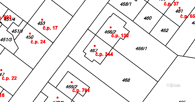 Kamýk 344, Praha na parcele st. 467 v KÚ Kamýk, Katastrální mapa