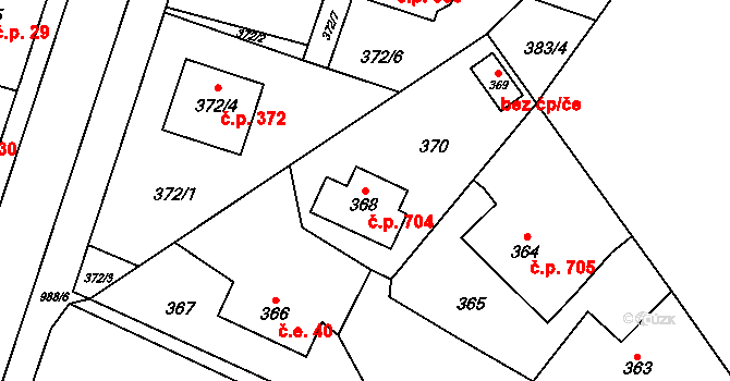 Satalice 704, Praha na parcele st. 368 v KÚ Satalice, Katastrální mapa