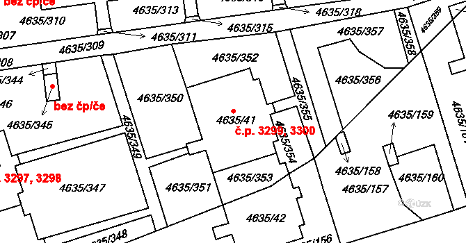 Modřany 3299,3300, Praha na parcele st. 4635/41 v KÚ Modřany, Katastrální mapa