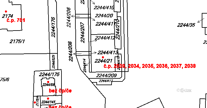 Strašnice 2034,2035,2036,2037,, Praha na parcele st. 2244/21 v KÚ Strašnice, Katastrální mapa