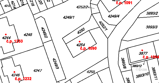 Jirkov 1090 na parcele st. 4254 v KÚ Jirkov, Katastrální mapa