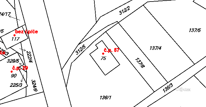 Smržov 57, Český Dub na parcele st. 75 v KÚ Smržov u Českého Dubu, Katastrální mapa