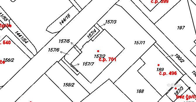 Liberec XIV-Ruprechtice 701, Liberec na parcele st. 157/2 v KÚ Ruprechtice, Katastrální mapa