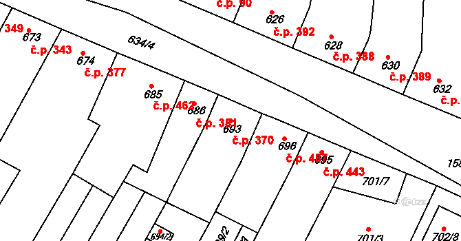 Blučina 370 na parcele st. 693 v KÚ Blučina, Katastrální mapa