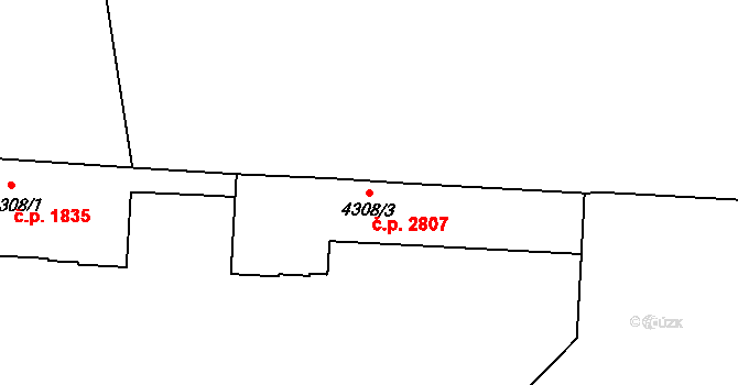 Žižkov 2807, Praha na parcele st. 4308/3 v KÚ Žižkov, Katastrální mapa