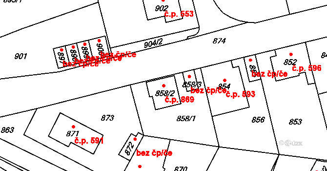 Libušín 869 na parcele st. 858/2 v KÚ Libušín, Katastrální mapa
