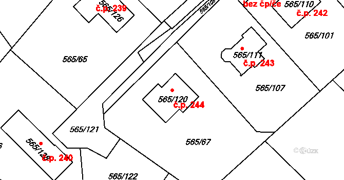 Kanice 244 na parcele st. 565/120 v KÚ Kanice, Katastrální mapa