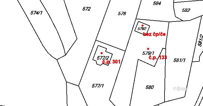 Horní Jasenka 301, Vsetín na parcele st. 577/2 v KÚ Jasenka, Katastrální mapa