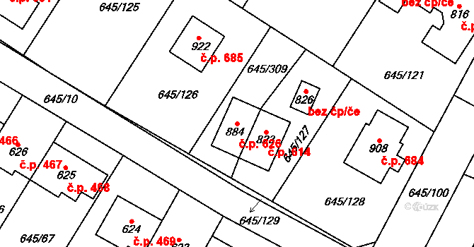 Líbeznice 626 na parcele st. 884 v KÚ Líbeznice, Katastrální mapa