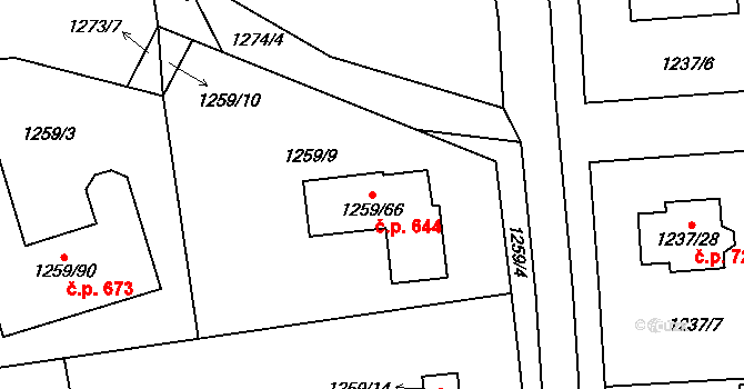 Proboštov 644 na parcele st. 1259/66 v KÚ Proboštov u Teplic, Katastrální mapa
