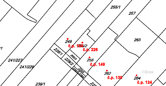 Královopolské Vážany 226, Rousínov na parcele st. 255/2 v KÚ Královopolské Vážany, Katastrální mapa