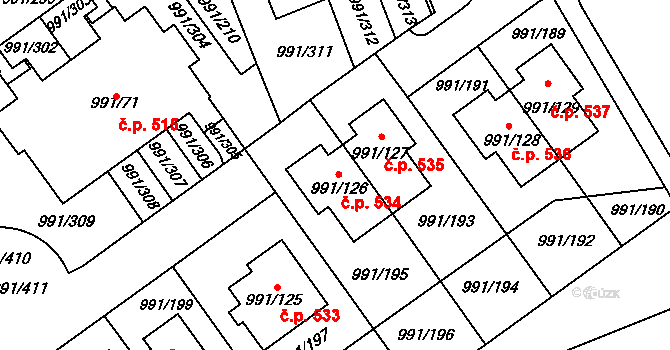 Velká Chuchle 534, Praha na parcele st. 991/126 v KÚ Velká Chuchle, Katastrální mapa