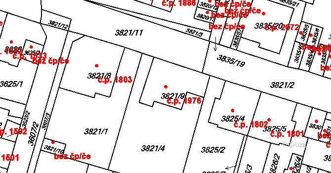 Předměstí 1976, Litoměřice na parcele st. 3821/9 v KÚ Litoměřice, Katastrální mapa