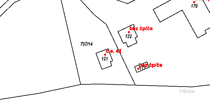 Kášovice 41, Řepeč na parcele st. 121 v KÚ Řepeč, Katastrální mapa