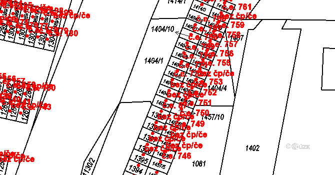 Lovosice 772 na parcele st. 1404/5 v KÚ Lovosice, Katastrální mapa