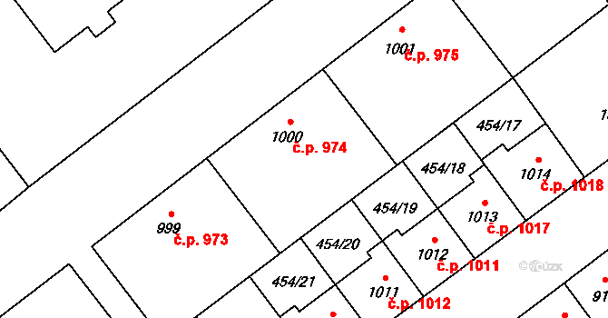 Přívoz 974, Ostrava na parcele st. 1000 v KÚ Přívoz, Katastrální mapa