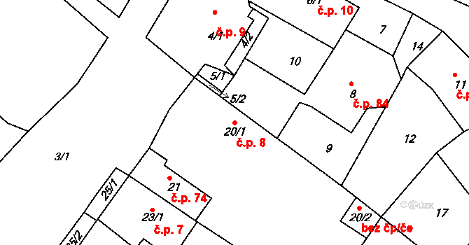 Stržanov 8, Žďár nad Sázavou na parcele st. 20/1 v KÚ Stržanov, Katastrální mapa