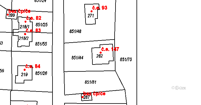 Děpoltovice 147 na parcele st. 262 v KÚ Děpoltovice, Katastrální mapa