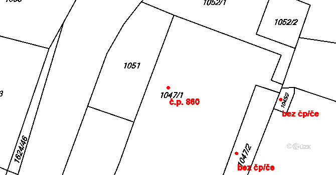 Brumov 860, Brumov-Bylnice na parcele st. 1047/1 v KÚ Brumov, Katastrální mapa