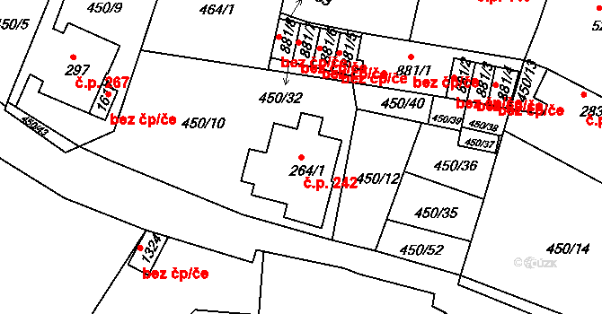 Luhačovice 242 na parcele st. 264/1 v KÚ Luhačovice, Katastrální mapa