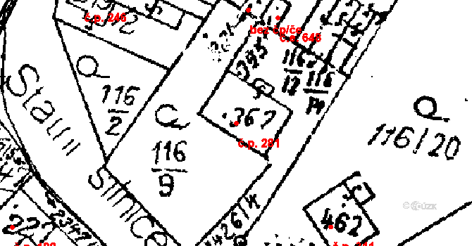 Habrovany 281 na parcele st. 367 v KÚ Habrovany, Katastrální mapa