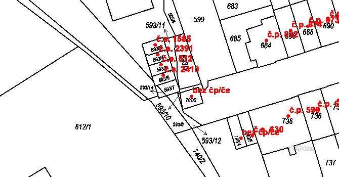 Brno 39482472 na parcele st. 593/7 v KÚ Řečkovice, Katastrální mapa