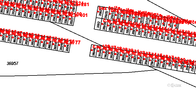 Rousínov 127 na parcele st. 360/49 v KÚ Rousínov u Vyškova, Katastrální mapa